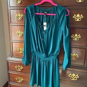 White House Black Market Teal Long Sleeve Dress